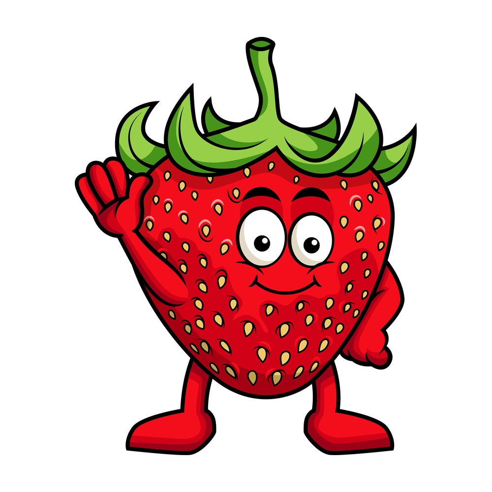 Cute strawberry cartoon character waving. PNG - JPG and vector EPS (infinitely scalable). Image isolated on transparent background.