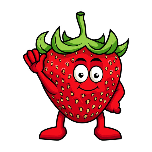 Cute strawberry cartoon character waving. PNG - JPG and vector EPS (infinitely scalable). Image isolated on transparent background.