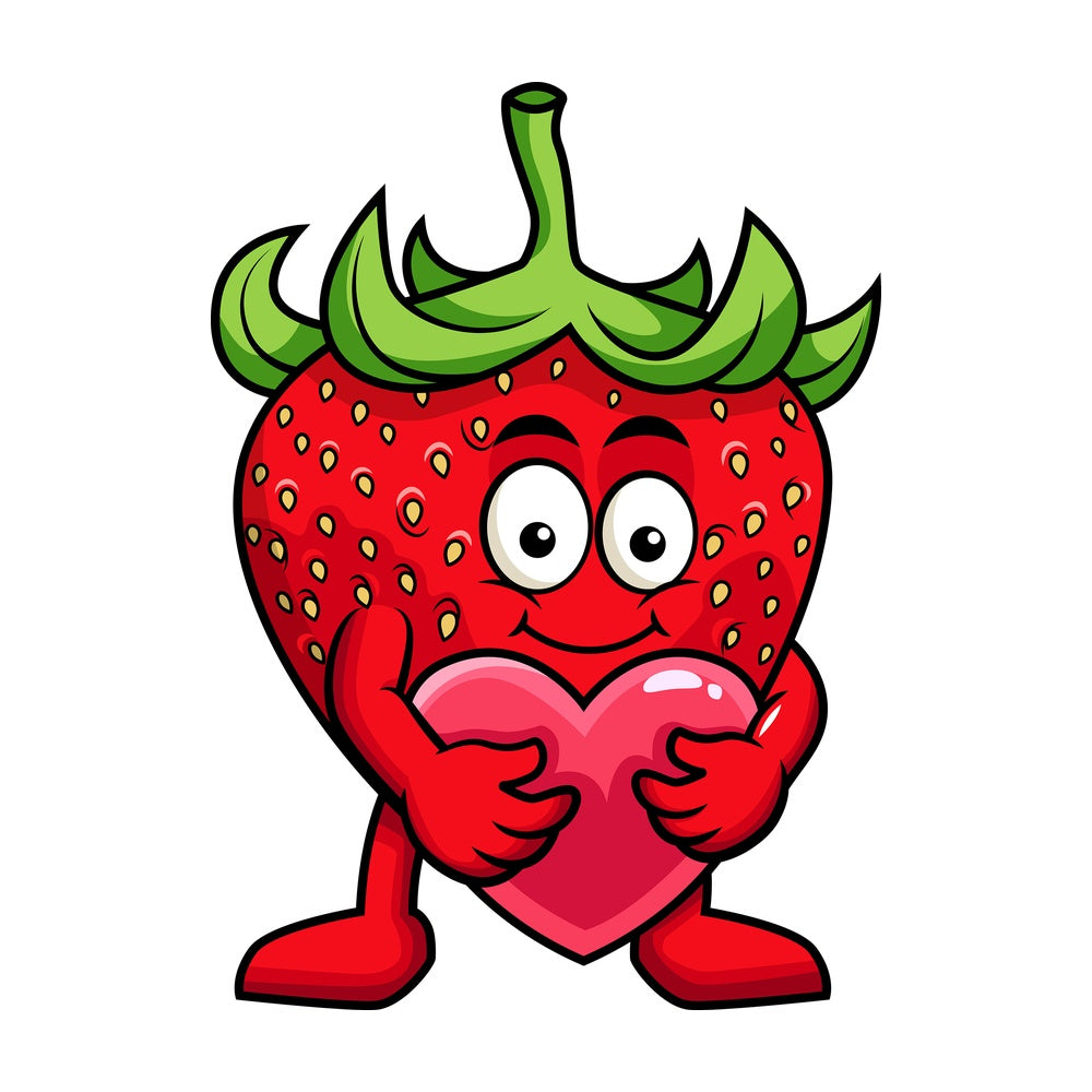 Strawberry cartoon character hugging heart icon. PNG - JPG and vector EPS (infinitely scalable). Image isolated on transparent background.