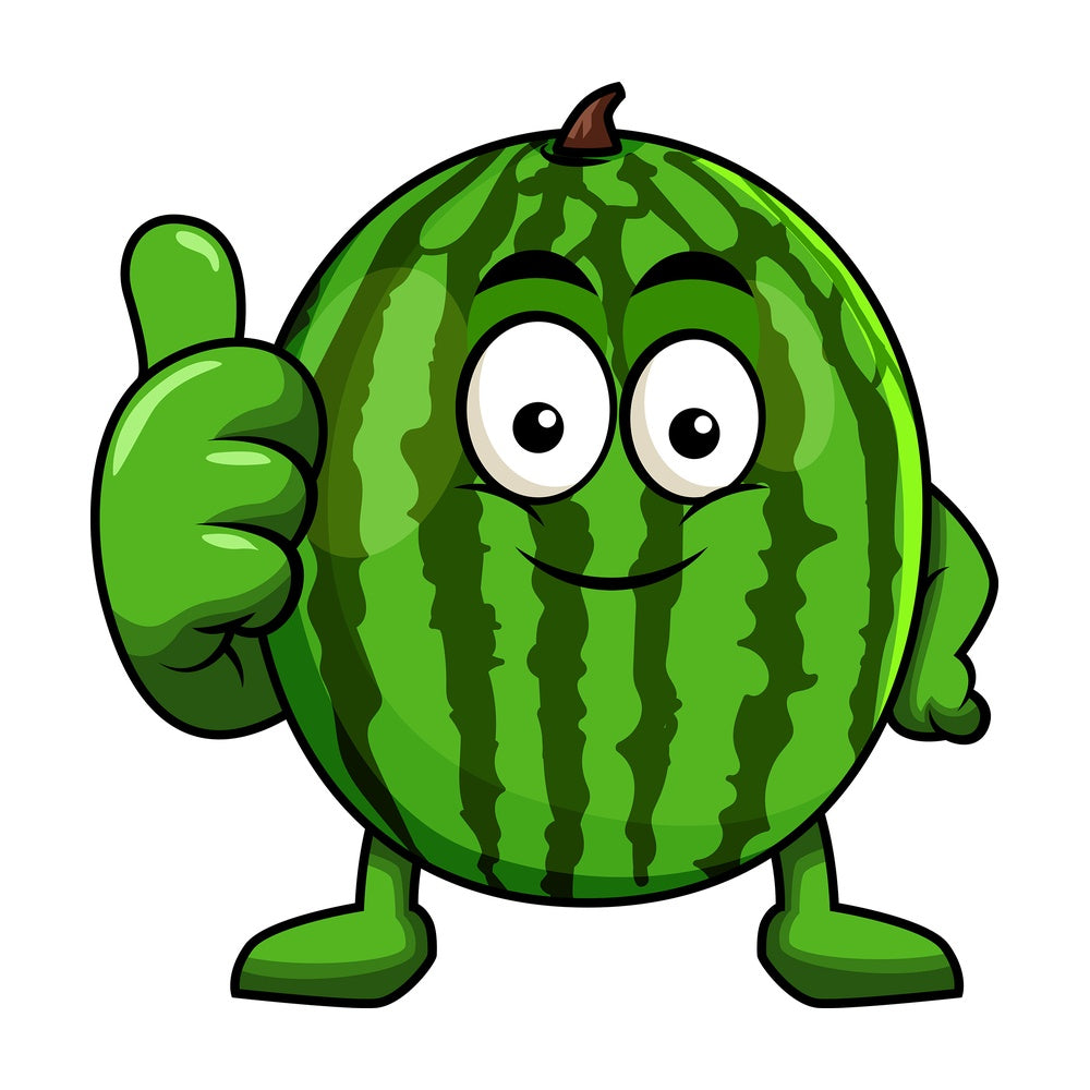 Watermelon cartoon character thumbs up. PNG - JPG and vector EPS (infinitely scalable). Image isolated on transparent background.