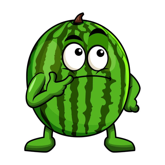 Watermelon cartoon character thinking. PNG - JPG and vector EPS (infinitely scalable). Image isolated on transparent background.
