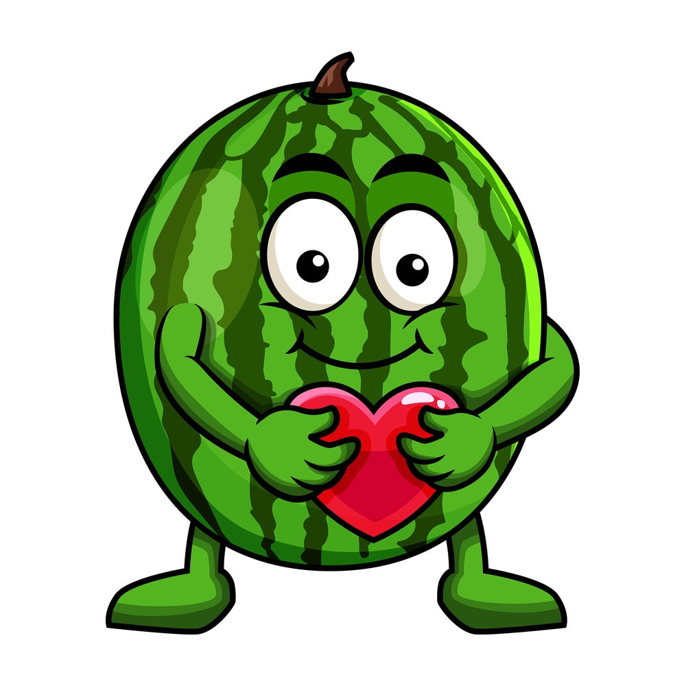 Watermelon cartoon character hugging heart icon. PNG - JPG and vector EPS (infinitely scalable). Image isolated on transparent background.
