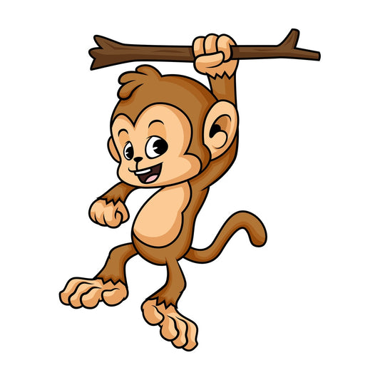 Monkey cartoon character hanging from tree branch. PNG - JPG and vector EPS (infinitely scalable).