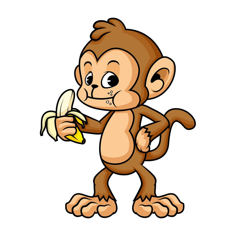 Monkey cartoon character holding banana. PNG - JPG and vector EPS (infinitely scalable).
