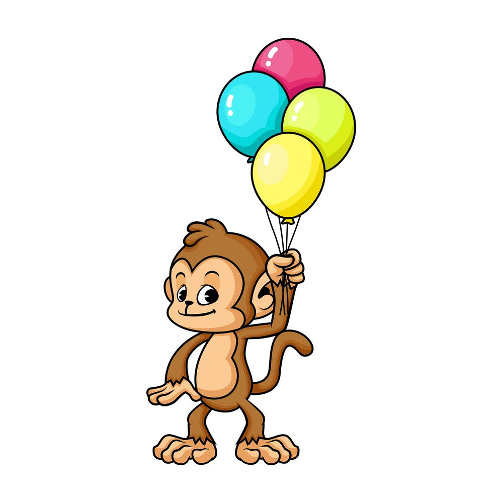 Monkey cartoon character holding balloons. PNG - JPG and vector EPS (infinitely scalable).