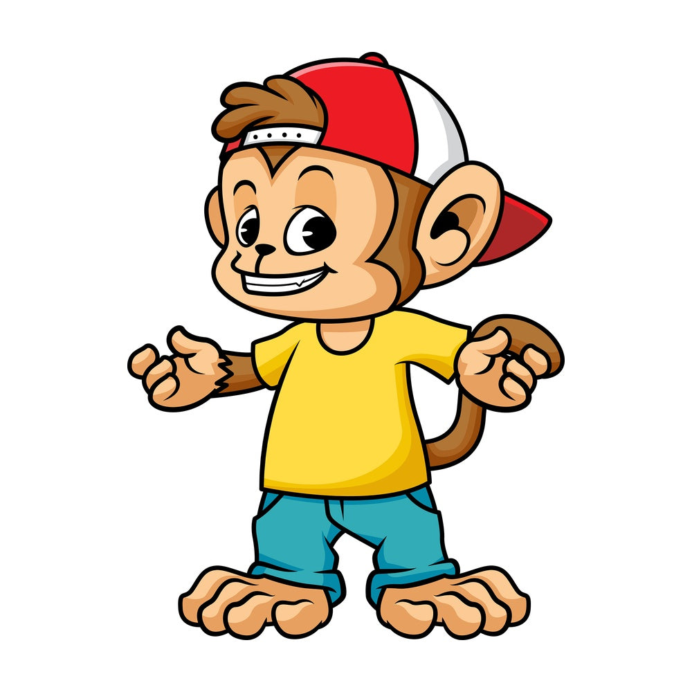 Monkey cartoon wearing cap hat. PNG - JPG and vector EPS (infinitely scalable).