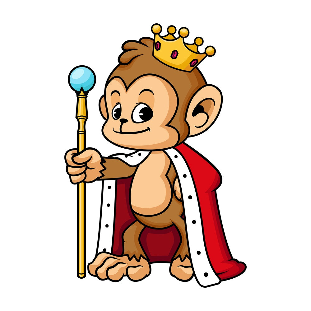 Monkey dressed as a king. PNG - JPG and vector EPS (infinitely scalable).