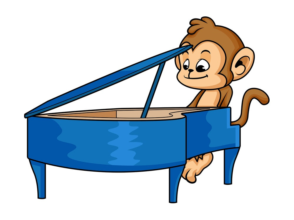 Monkey cartoon piano player. PNG - JPG and vector EPS (infinitely scalable)