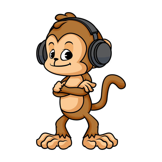 Monkey cartoon wearing headphones. PNG - JPG and vector EPS (infinitely scalable)