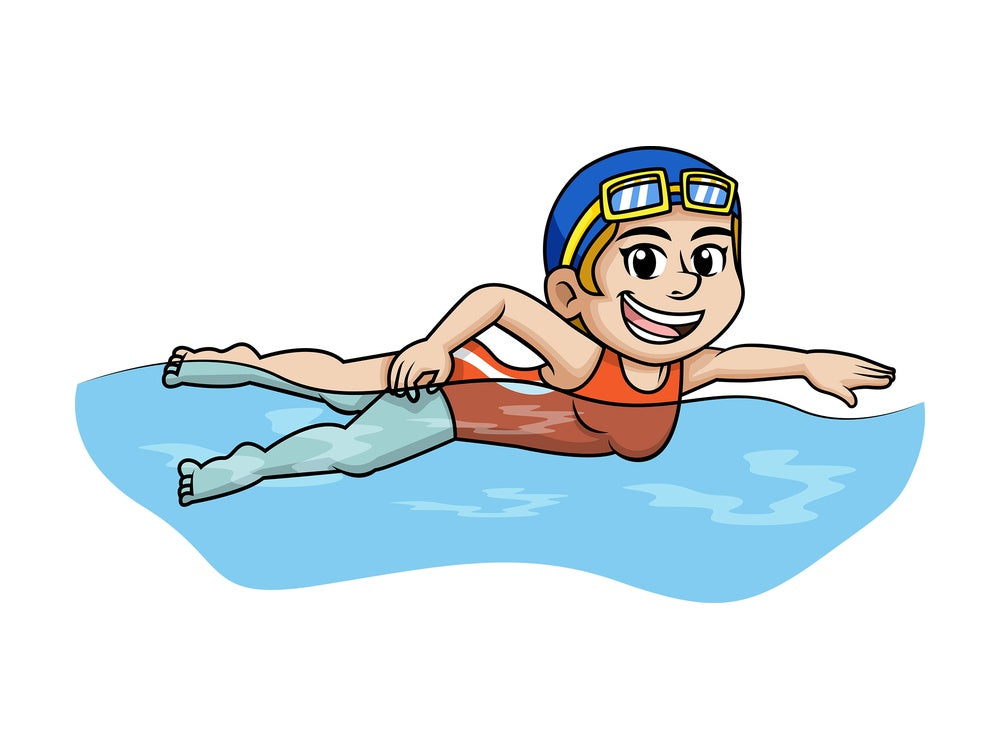 Young girl swimming during summer vacation. PNG - JPG and vector EPS file formats.