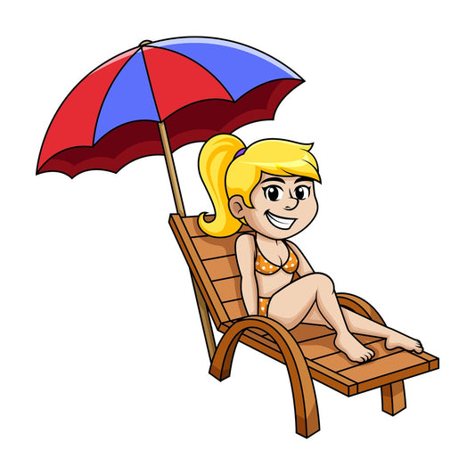 Girl relaxing on the beach under sea umbrella. PNG - JPG and vector EPS file formats.