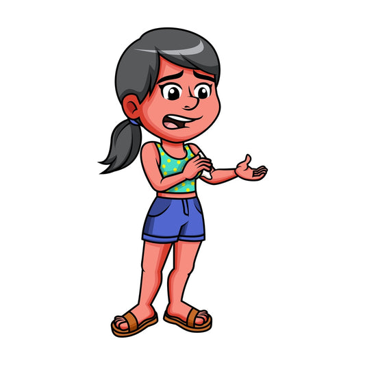 Girl with red skin from sunburn applying sunblock. PNG - JPG and vector EPS file formats.