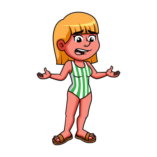 Girl in pain with red skin from sunburn. PNG - JPG and vector EPS file formats.