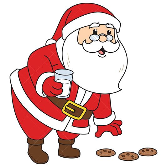 Royalty-free vector illustration of a santa claus picking up cookies from the floor.