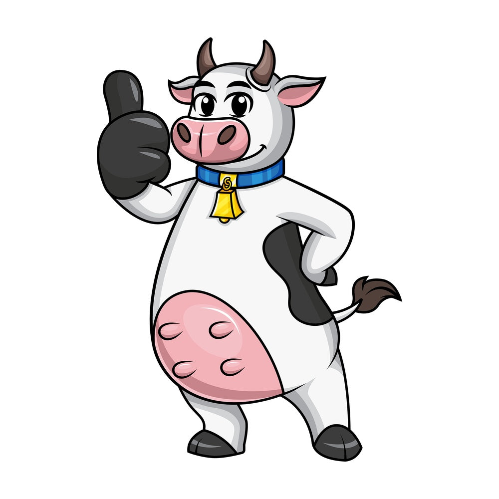 Cow mascot thumbs up. PNG