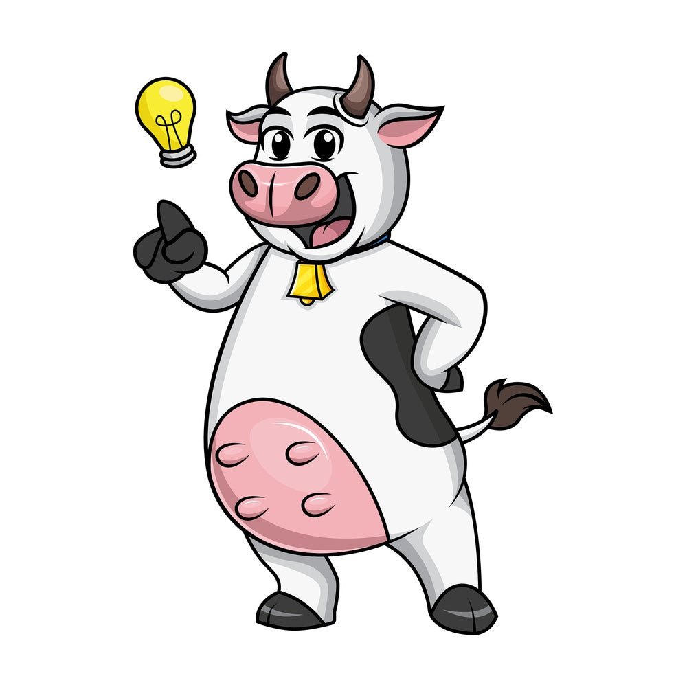 Cow mascot has an idea. PNG