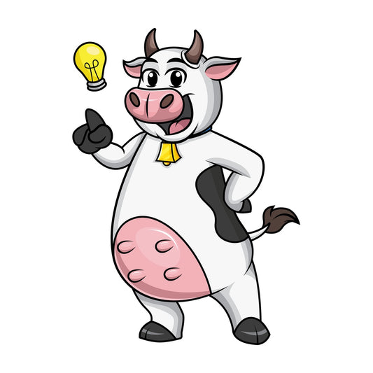 Cow mascot has an idea. PNG