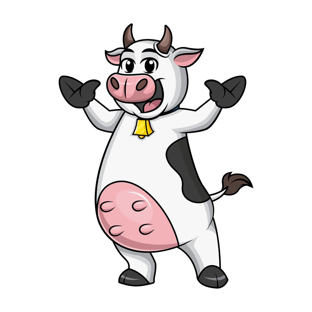 Enthusiastic cow mascot. PNG
