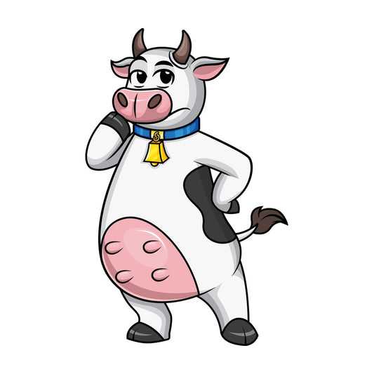 Cow mascot thinks. PNG