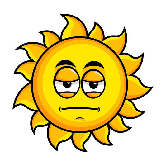 Heavy eyes sun emoticon. PNG - JPG and vector EPS file formats (infinitely scalable). Image isolated on transparent background.