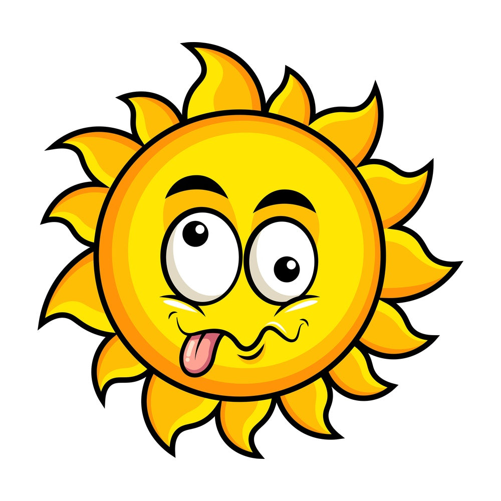 Goofy crazy eyes sun emoticon. PNG - JPG and vector EPS file formats (infinitely scalable). Image isolated on transparent background.