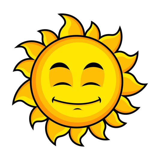 Happy looking sun emoticon. PNG - JPG and vector EPS file formats (infinitely scalable). Image isolated on transparent background.