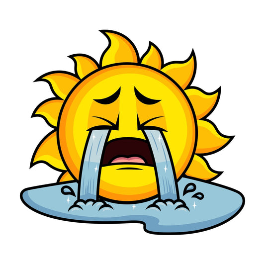 Crying with wailing tears sun emoticon. PNG - JPG and vector EPS file formats (infinitely scalable). Image isolated on transparent background.