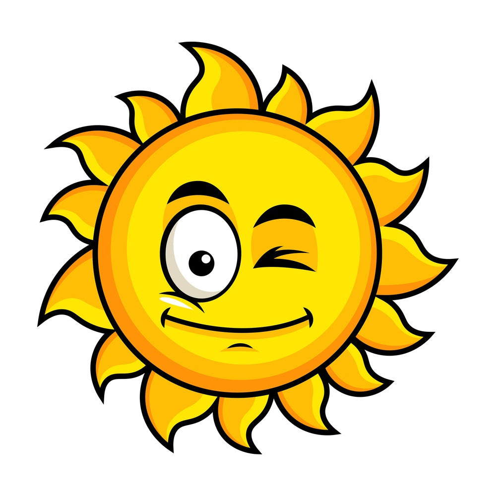 Winking sun emoticon. PNG - JPG and vector EPS file formats (infinitely scalable). Image isolated on transparent background.