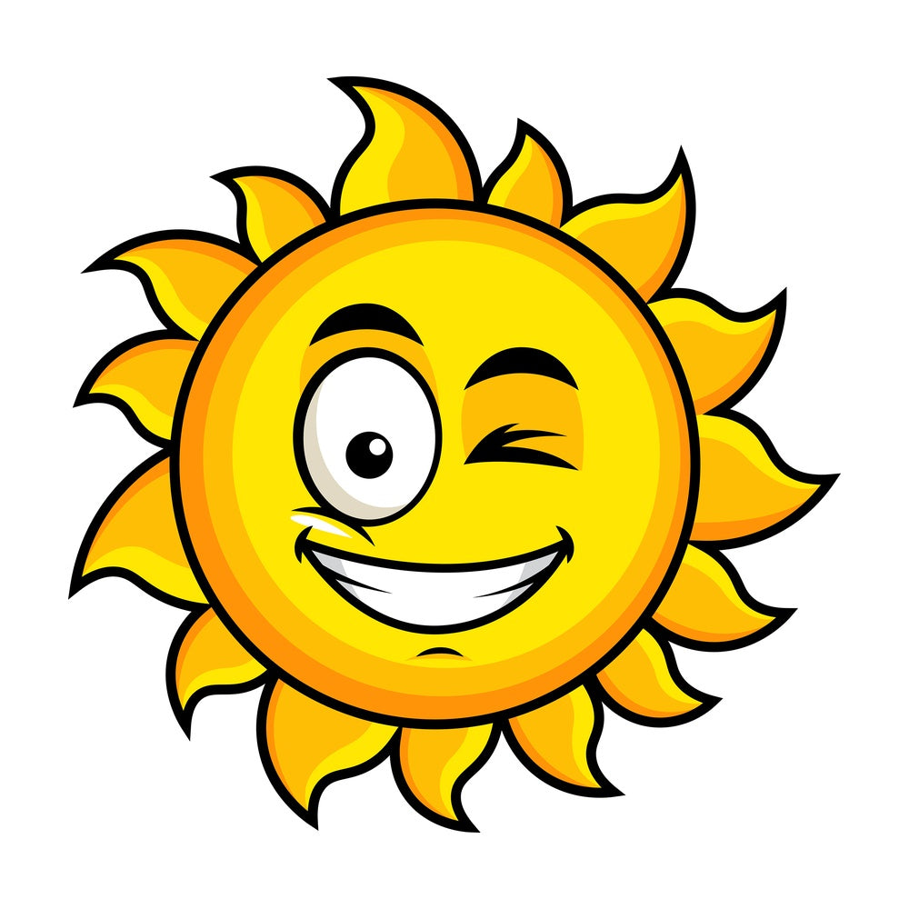 Winking and smiling sun emoticon. PNG - JPG and vector EPS file formats (infinitely scalable). Image isolated on transparent background.