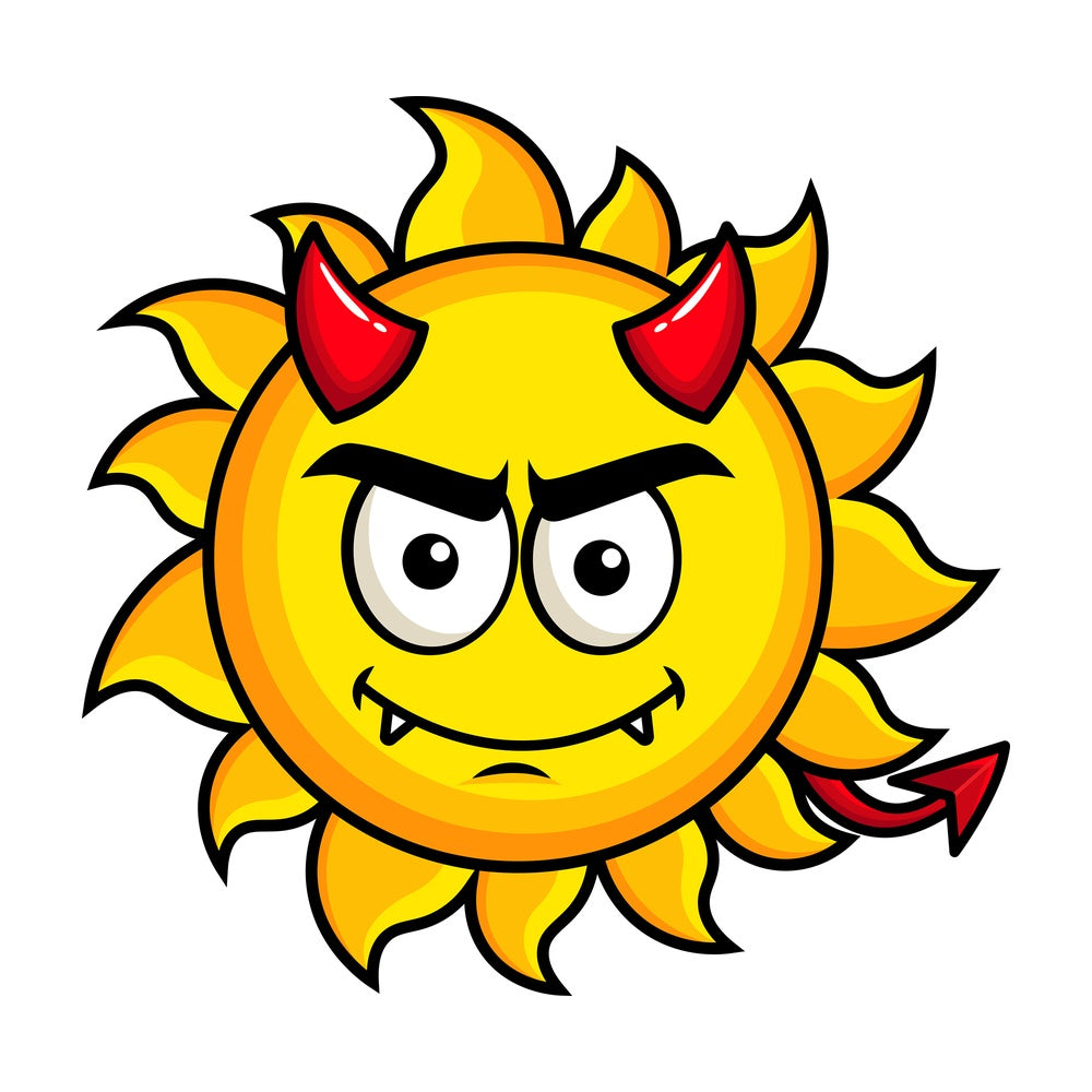 Crafty devil sun emoticon. PNG - JPG and vector EPS file formats (infinitely scalable). Image isolated on transparent background.