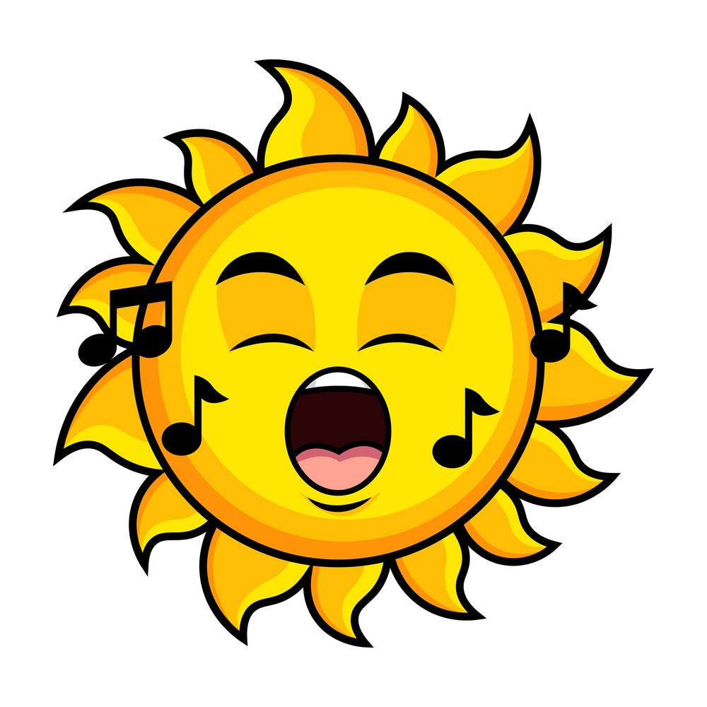 Singing sun emoticon. PNG - JPG and vector EPS file formats (infinitely scalable). Image isolated on transparent background.