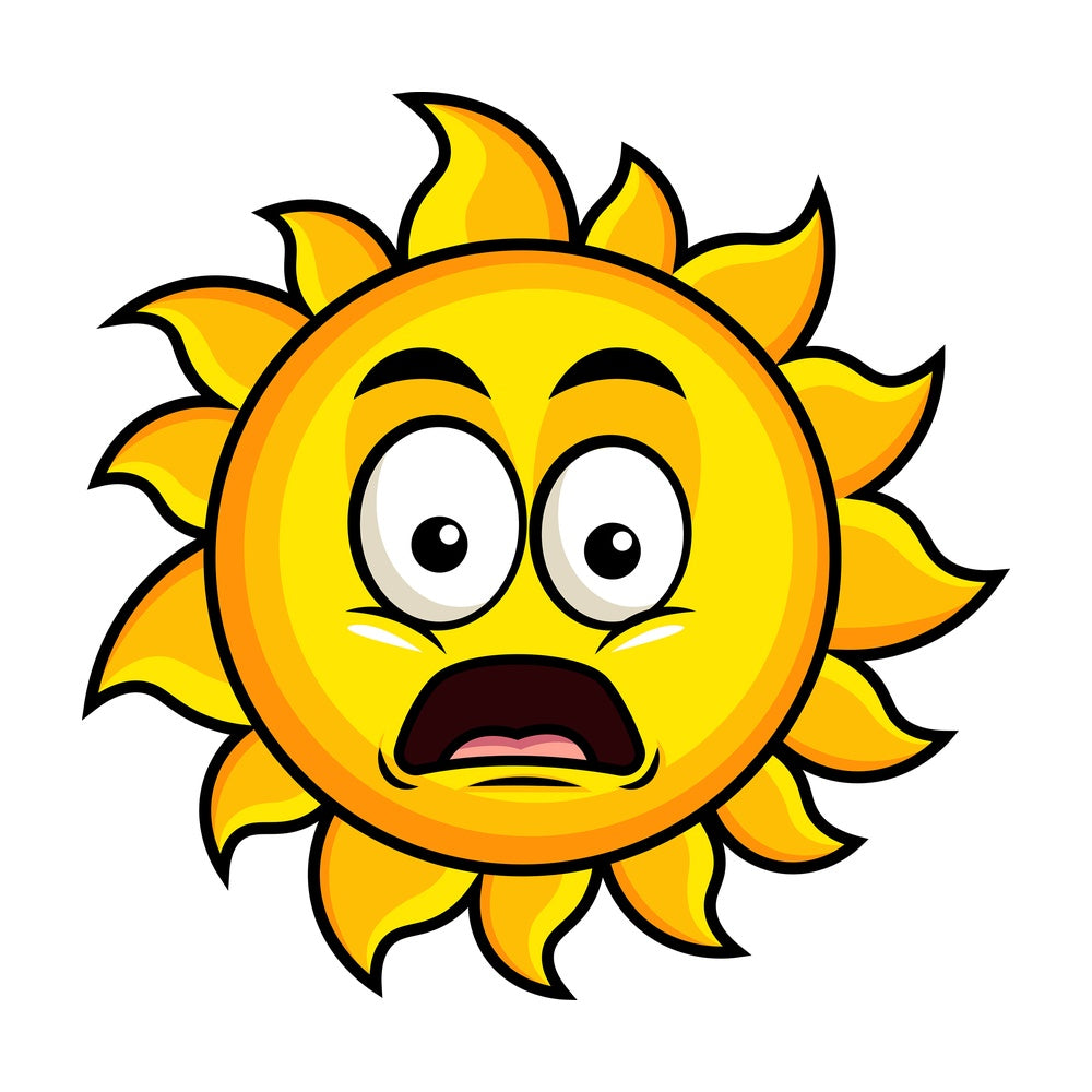 Shocked sun emoticon. PNG - JPG and vector EPS file formats (infinitely scalable). Image isolated on transparent background.