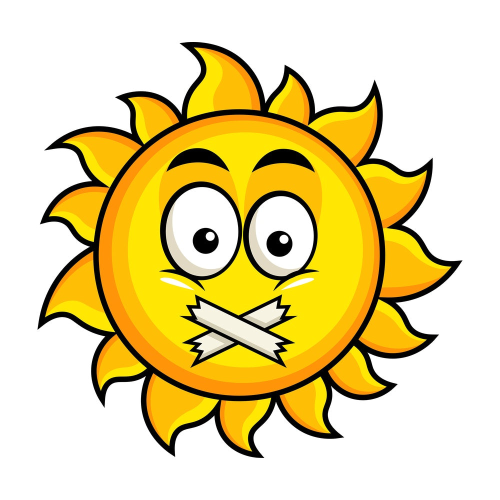 Taped mouth sun emoticon. PNG - JPG and vector EPS file formats (infinitely scalable). Image isolated on transparent background.