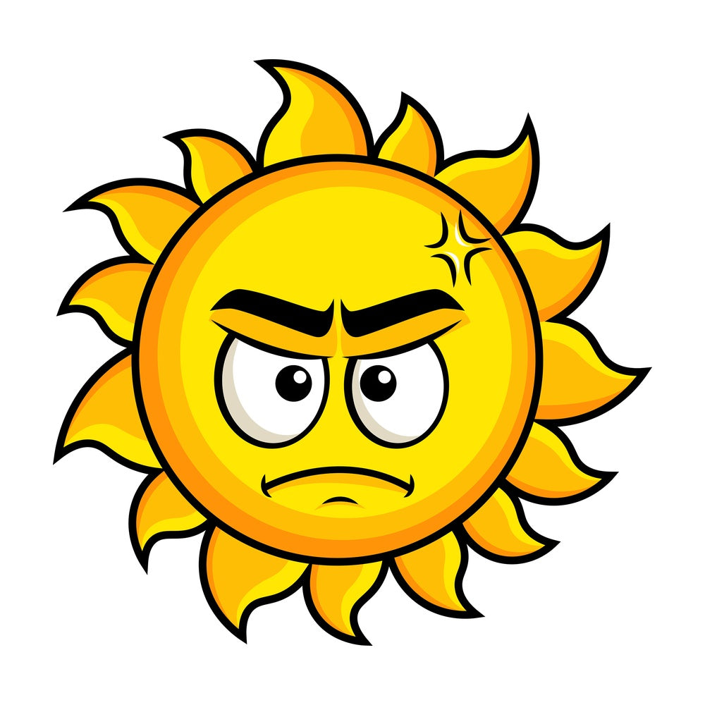Annoyed sun emoticon. PNG - JPG and vector EPS file formats (infinitely scalable). Image isolated on transparent background.