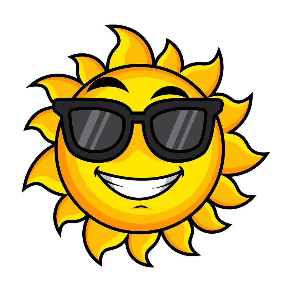 Cool sun wearing sunglasses emoticon. PNG - JPG and vector EPS file formats (infinitely scalable). Image isolated on transparent background.