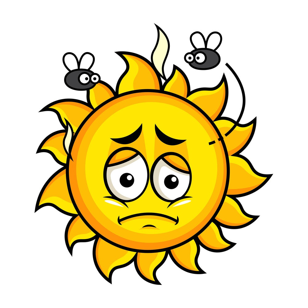 Stinky sun going bad emoticon. PNG - JPG and vector EPS file formats (infinitely scalable). Image isolated on transparent background.