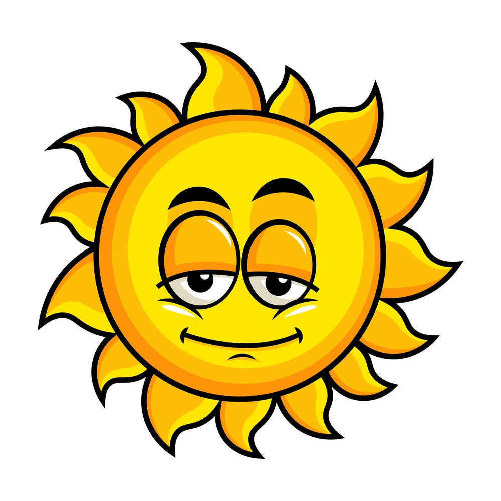 Sleepy sun emoticon. PNG - JPG and vector EPS file formats (infinitely scalable). Image isolated on transparent background.