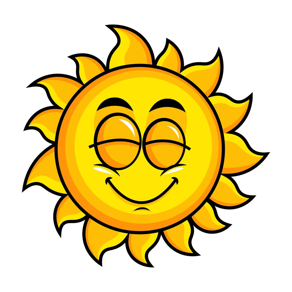 Delighted sun emoticon. PNG - JPG and vector EPS file formats (infinitely scalable). Image isolated on transparent background.