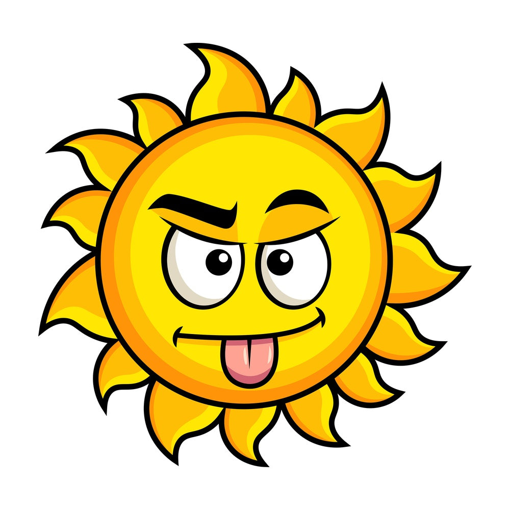 Sarcastic sun emoticon. PNG - JPG and vector EPS file formats (infinitely scalable). Image isolated on transparent background.