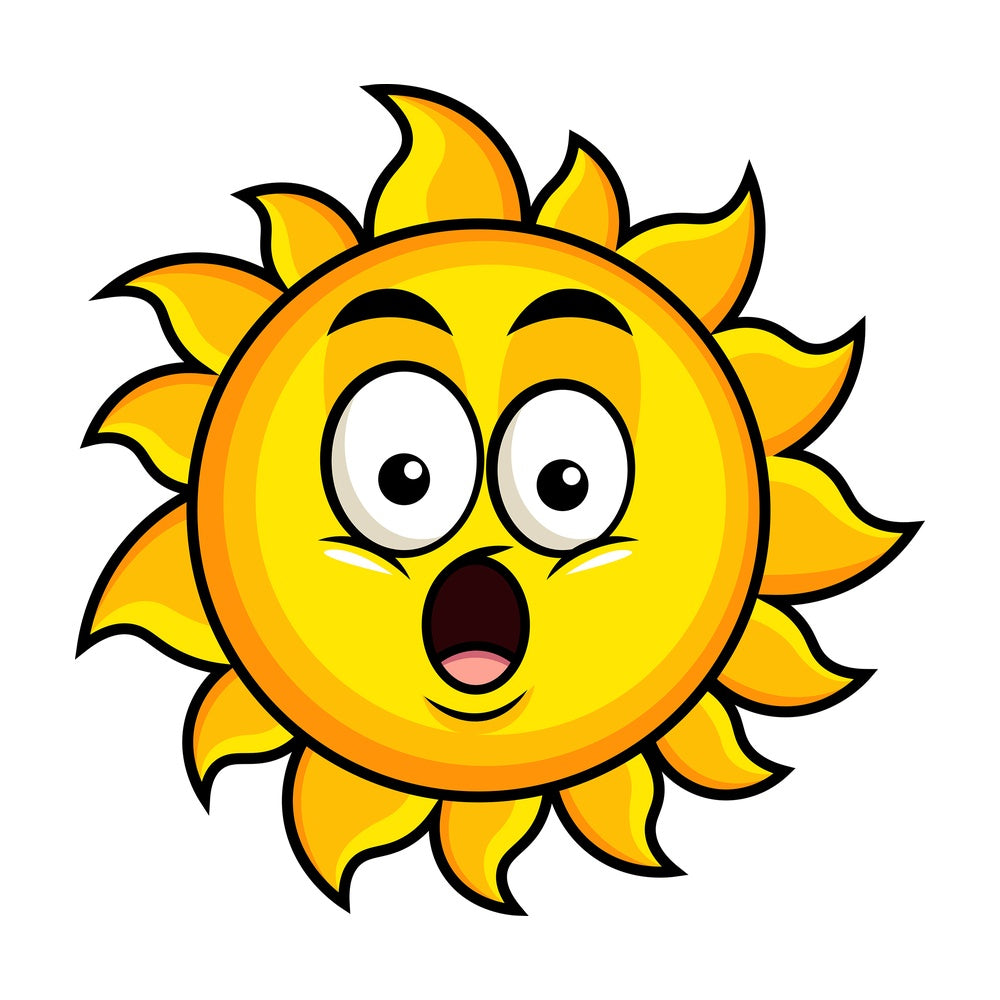 Surprised sun emoticon. PNG - JPG and vector EPS file formats (infinitely scalable). Image isolated on transparent background.