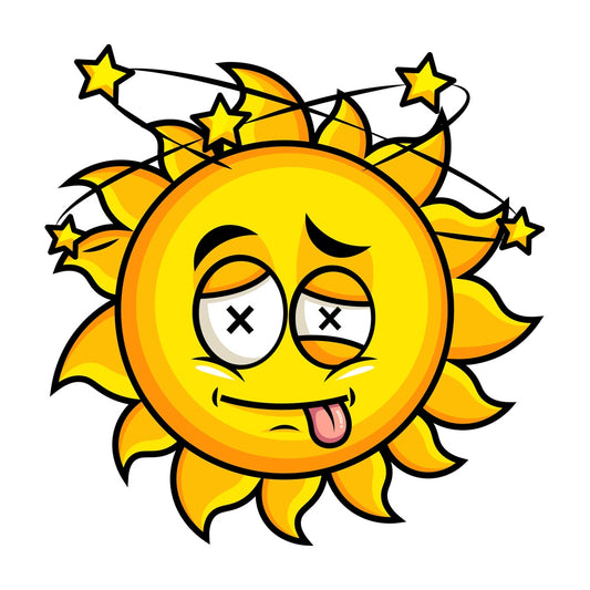 Beaten up sun emoticon. PNG - JPG and vector EPS file formats (infinitely scalable). Image isolated on transparent background.