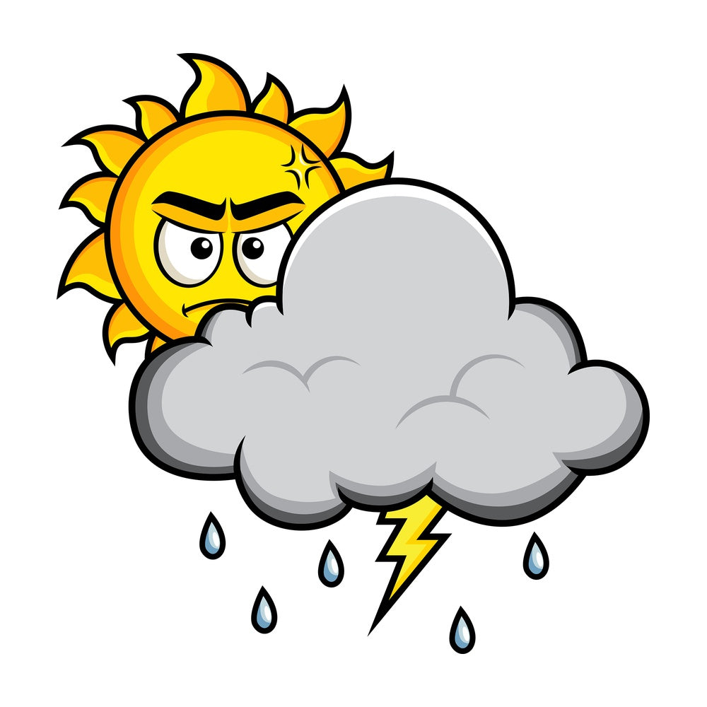Angry sun behind thunderstorm cloud. PNG - JPG and vector EPS file formats (infinitely scalable). Image isolated on transparent background.
