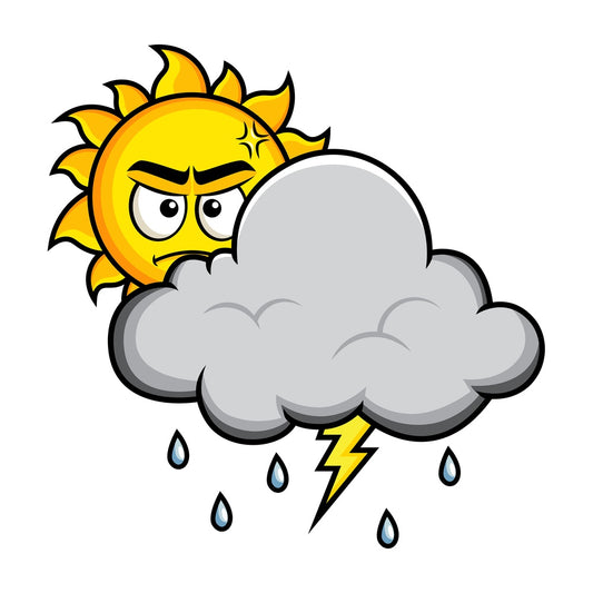 Angry sun behind thunderstorm cloud. PNG - JPG and vector EPS file formats (infinitely scalable). Image isolated on transparent background.
