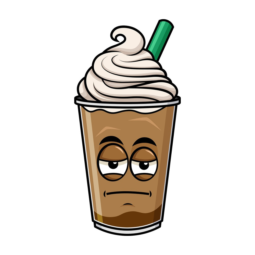Heavy eyes iced coffee emoticon. PNG - JPG and vector EPS file formats (infinitely scalable). Image isolated on transparent background.