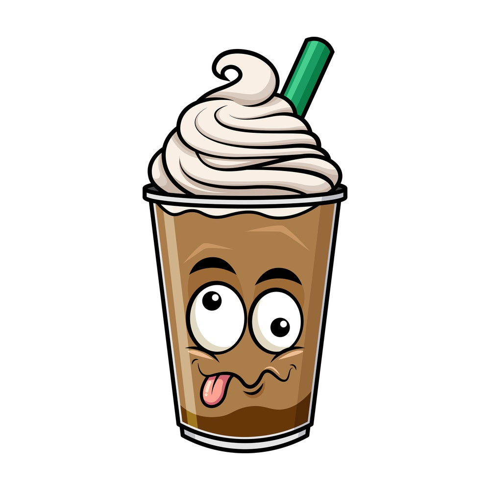 Goofy crazy eyes iced coffee emoticon. PNG - JPG and vector EPS file formats (infinitely scalable). Image isolated on transparent background.