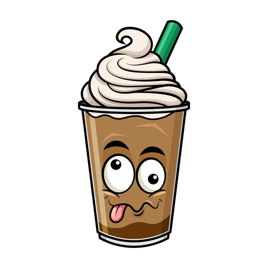 Goofy crazy eyes iced coffee emoticon. PNG - JPG and vector EPS file formats (infinitely scalable). Image isolated on transparent background.