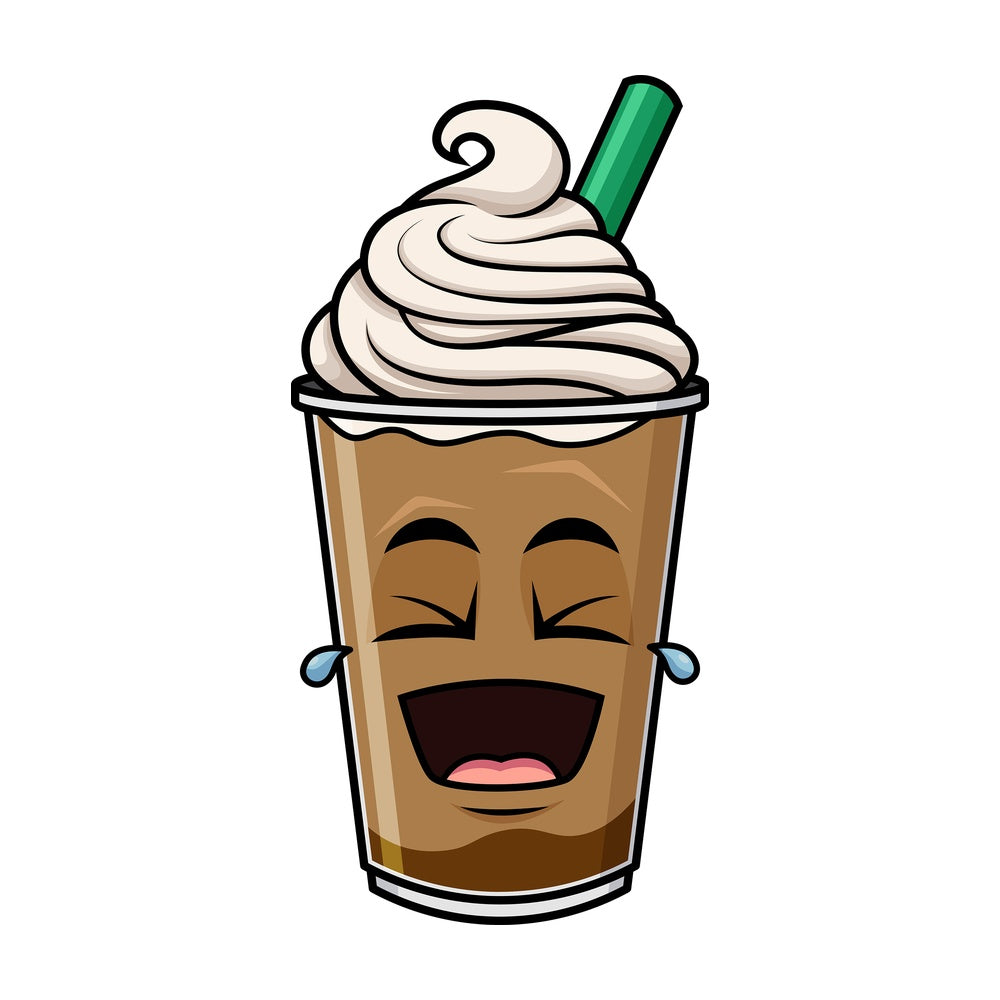Laughing lol iced coffee emoticon. PNG - JPG and vector EPS file formats (infinitely scalable). Image isolated on transparent background.