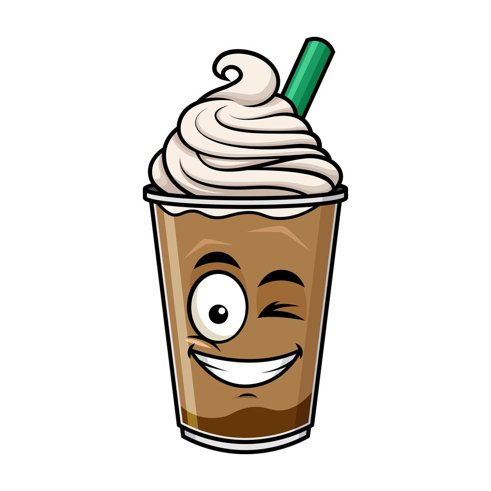 Winking and smiling iced coffee emoticon. PNG - JPG and vector EPS file formats (infinitely scalable). Image isolated on transparent background.