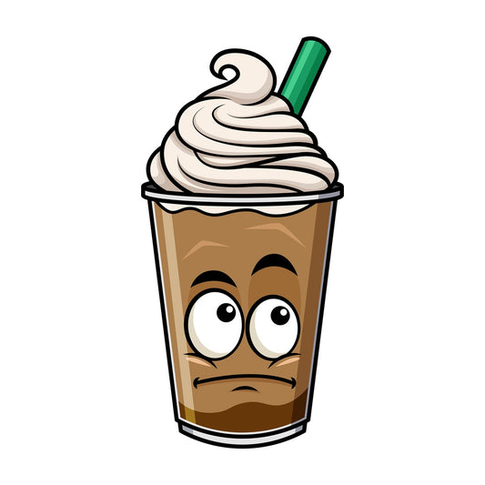 Wondering iced coffee emoticon. PNG - JPG and vector EPS file formats (infinitely scalable). Image isolated on transparent background.