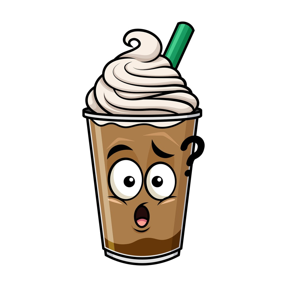 Confused iced coffee emoticon. PNG - JPG and vector EPS file formats (infinitely scalable). Image isolated on transparent background.